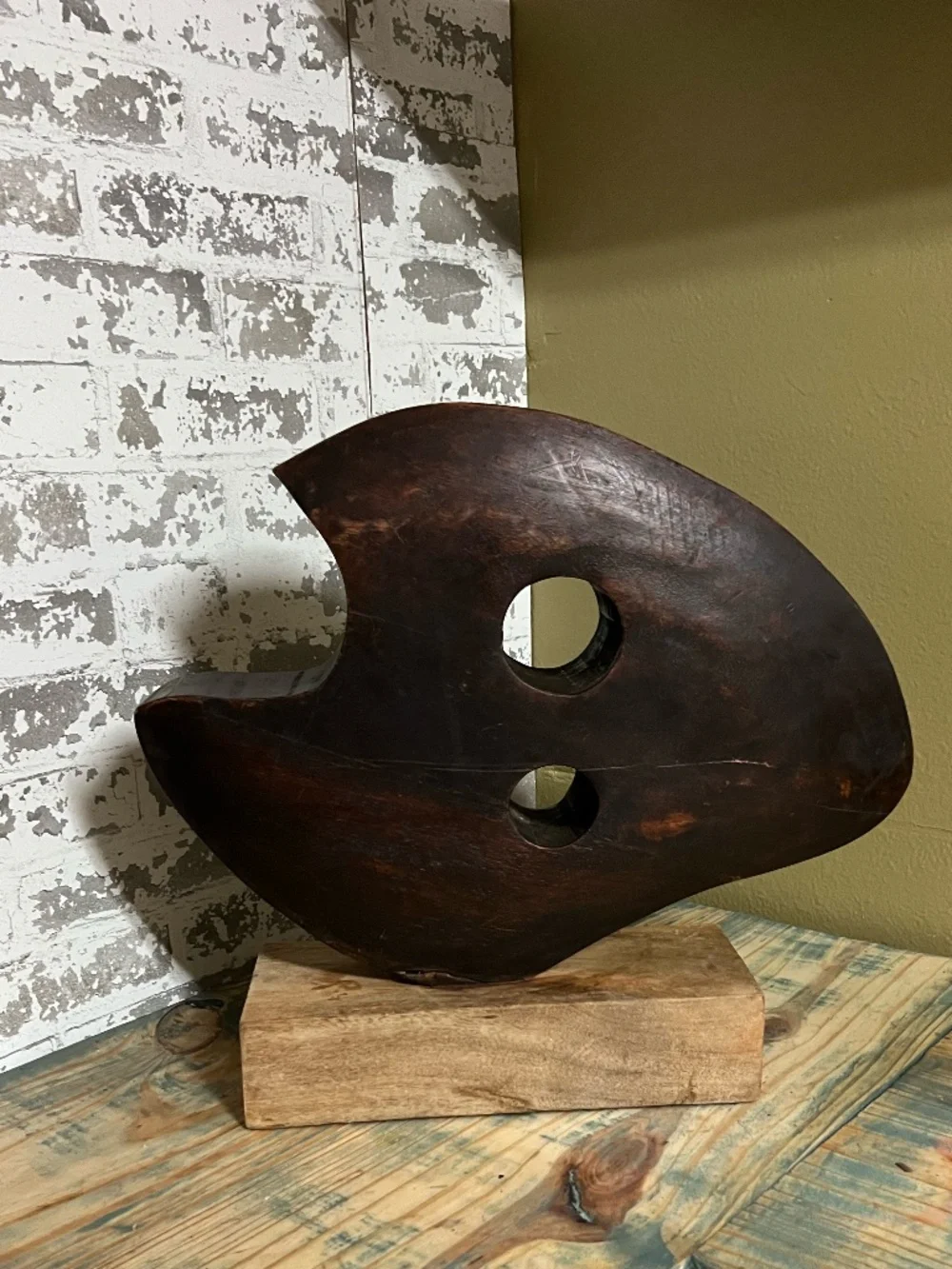Handmade Solid Teak Wood Abstract Art Centerpiece